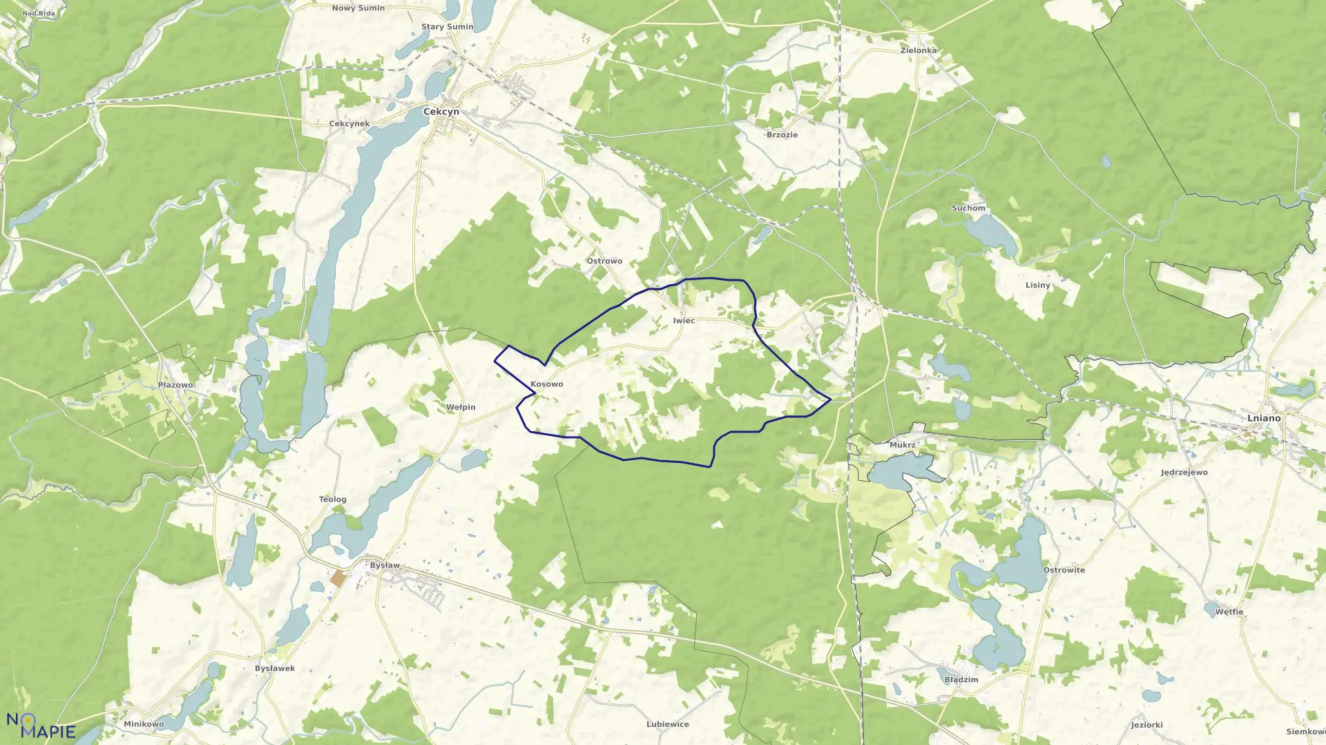 Mapa obrębu Iwiec w gminie Cekcyn