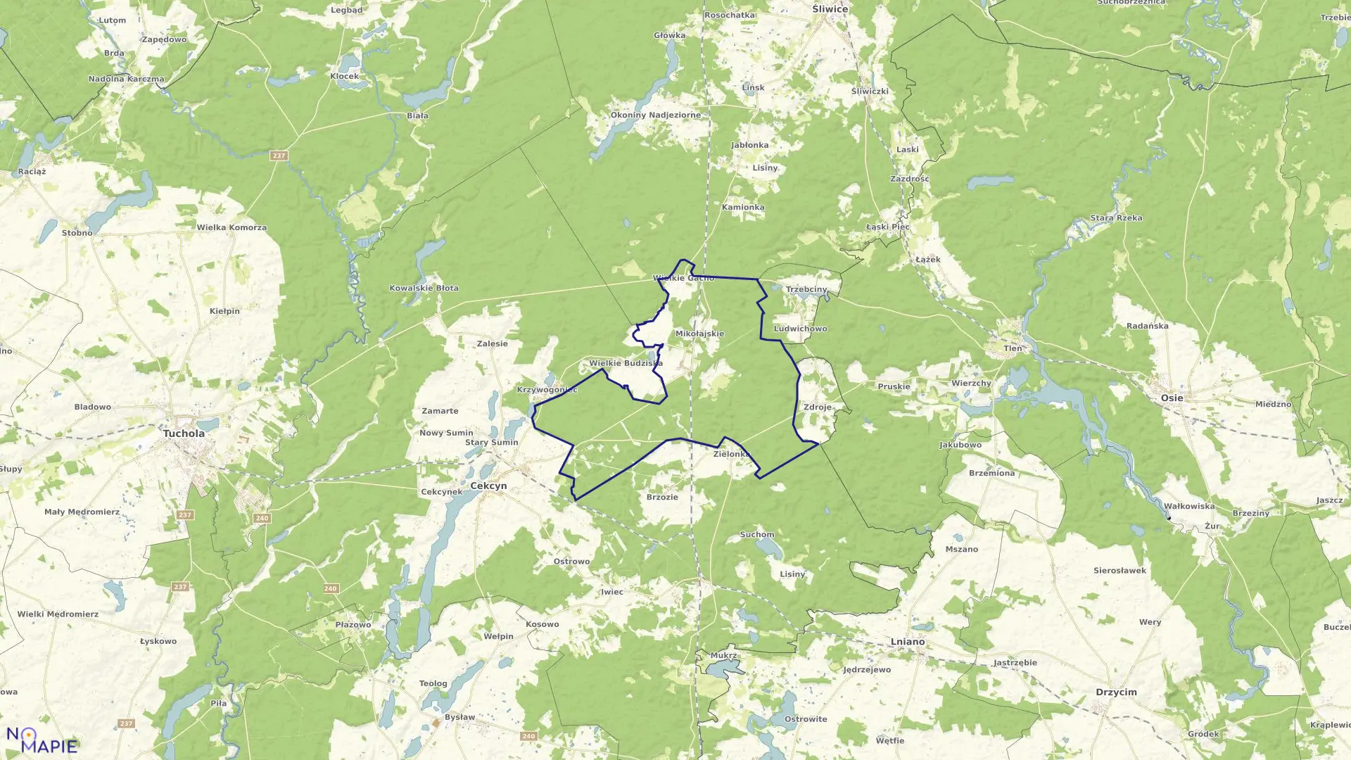 Mapa obrębu Małe Gacno w gminie Cekcyn