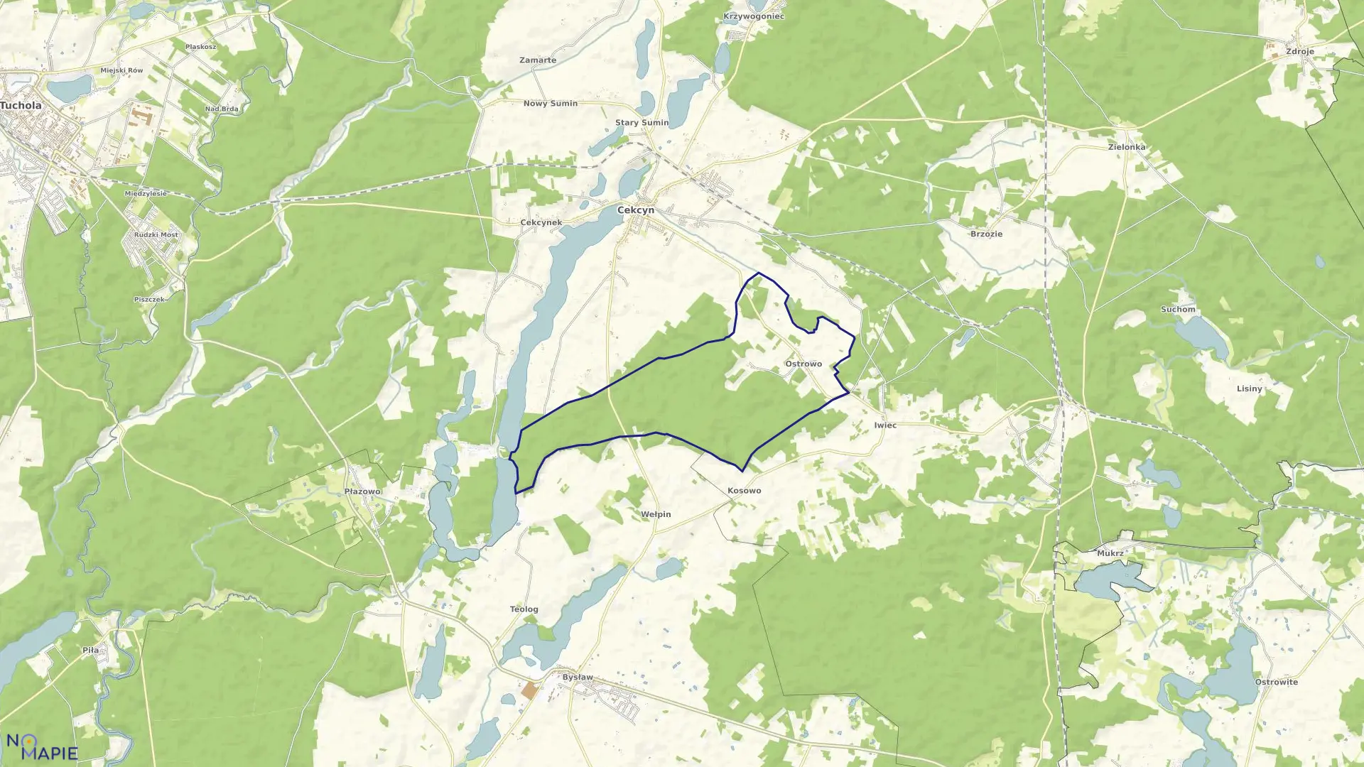 Mapa obrębu Ostrowo w gminie Cekcyn