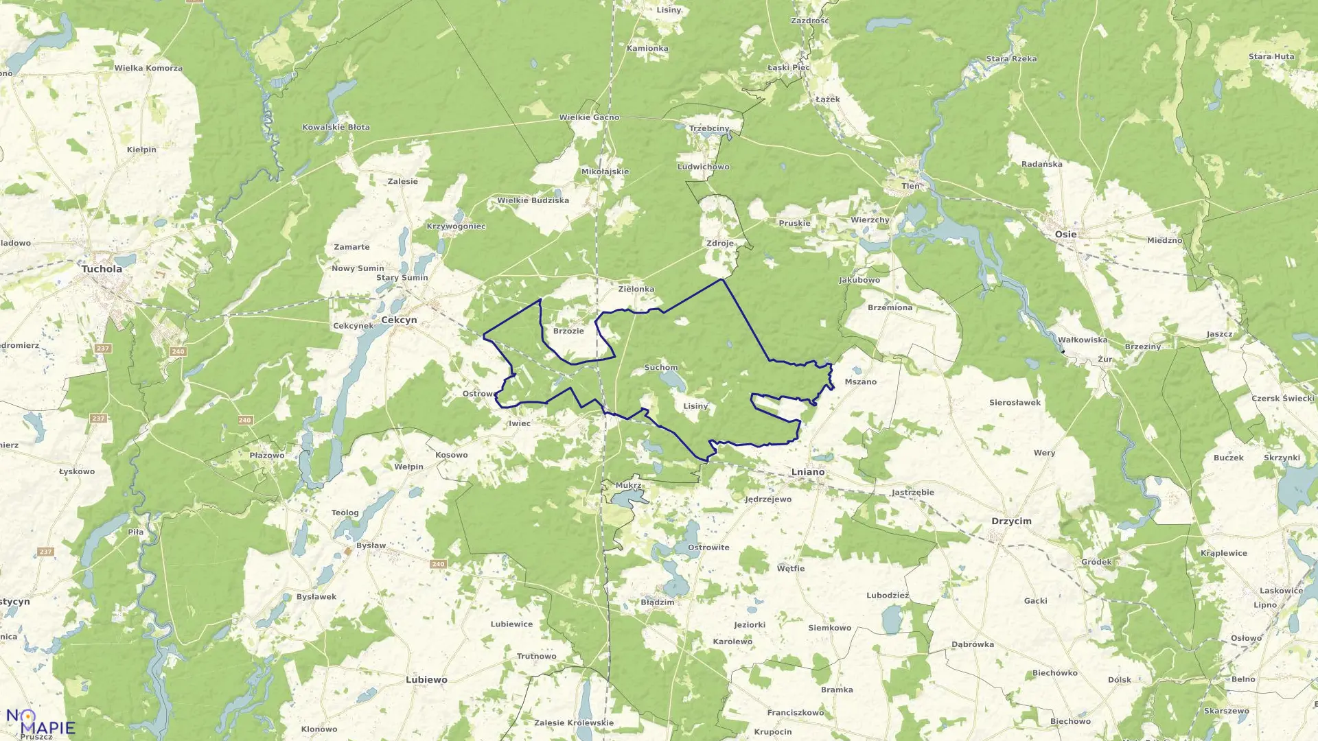 Mapa obrębu Suchom-Lisiny w gminie Cekcyn